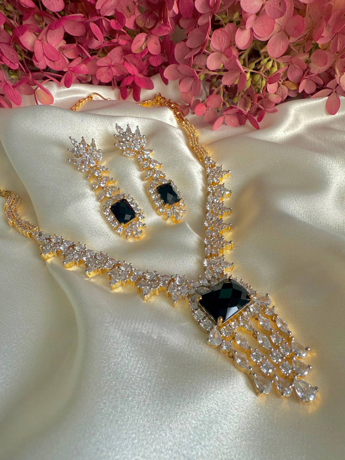 Olivia Necklace – black stone necklace with AAA cubic zirconia by Dsapphire (view 3)