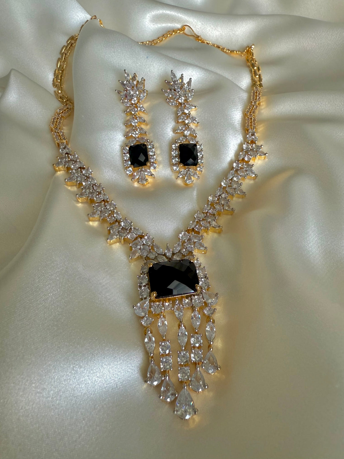 Olivia Necklace – black stone necklace with AAA cubic zirconia by Dsapphire (view 5)
