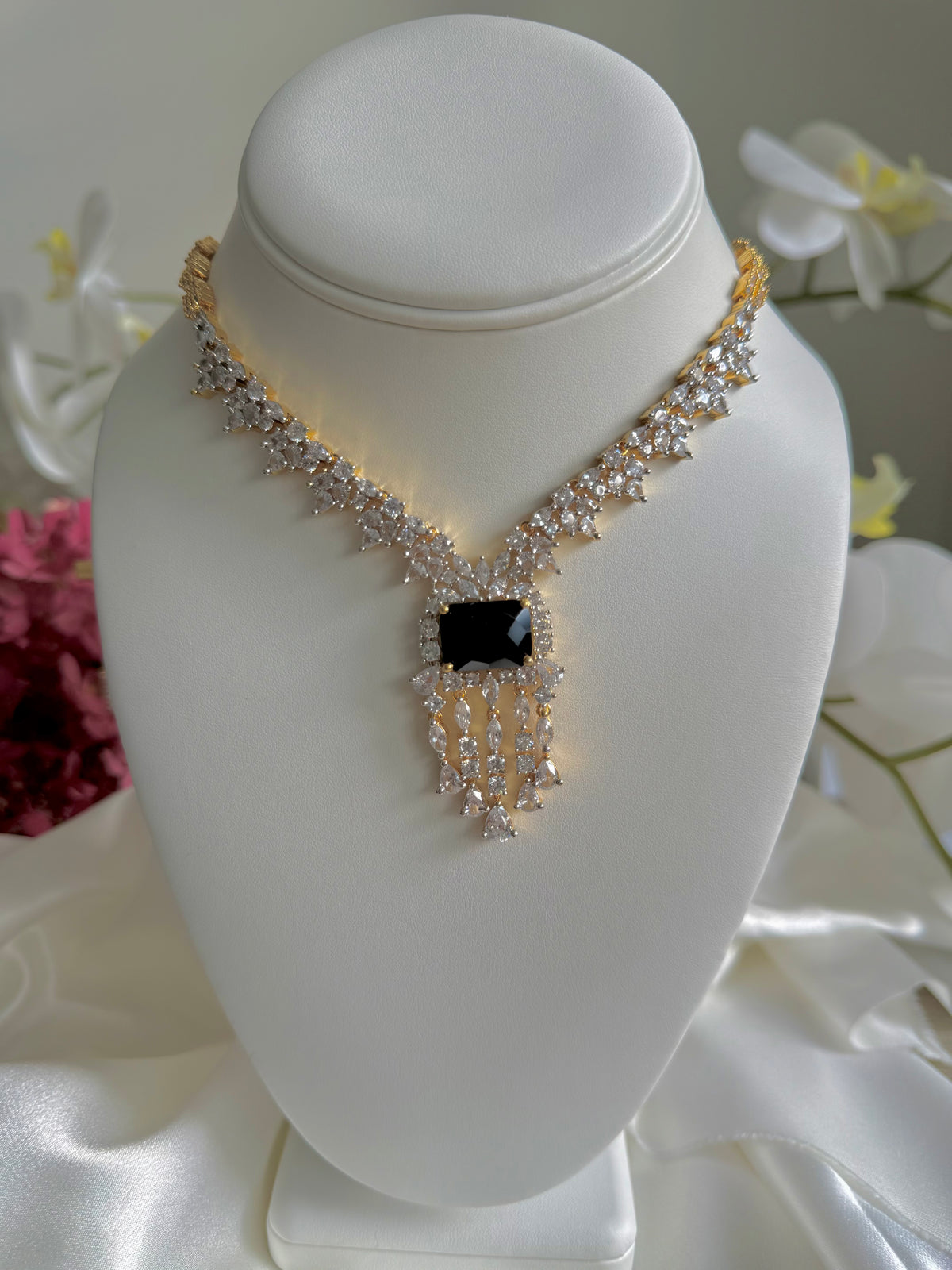 Olivia Necklace – black stone necklace with AAA cubic zirconia by Dsapphire (view 4)