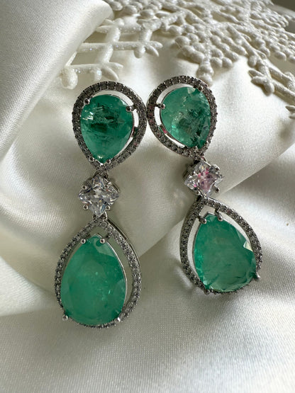 Indian Earrings/American Diamond Earrings/Green Earrings/Statement Earrings/Indian jewelry/Pakistani Jewelry