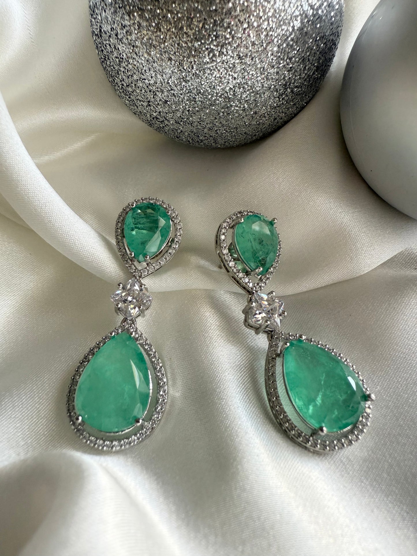 Indian Earrings/American Diamond Earrings/Green Earrings/Statement Earrings/Indian jewelry/Pakistani Jewelry