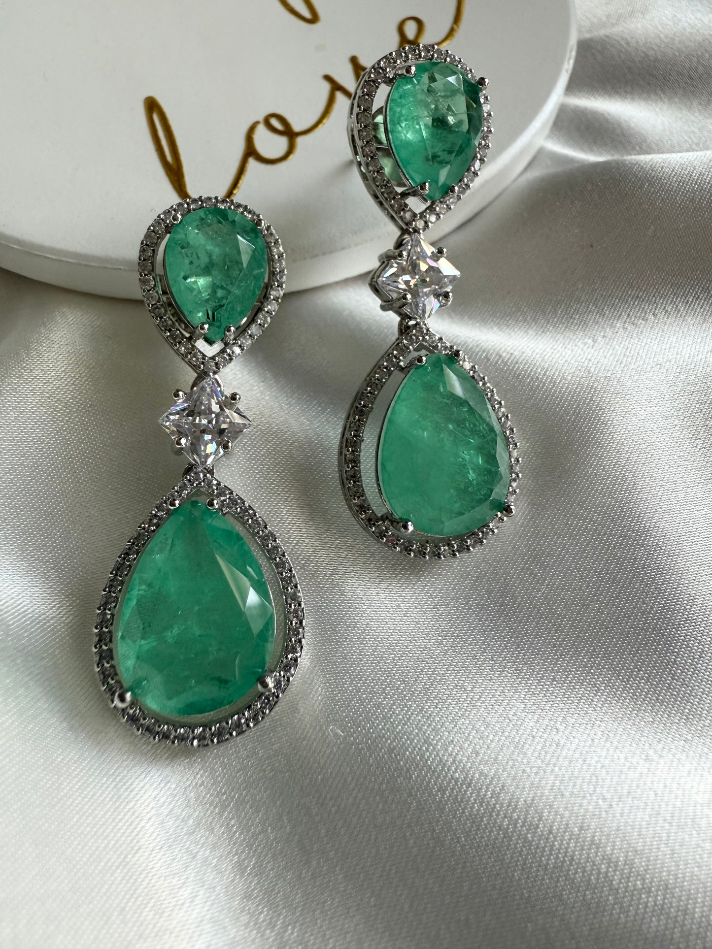 Indian Earrings/American Diamond Earrings/Green Earrings/Statement Earrings/Indian jewelry/Pakistani Jewelry