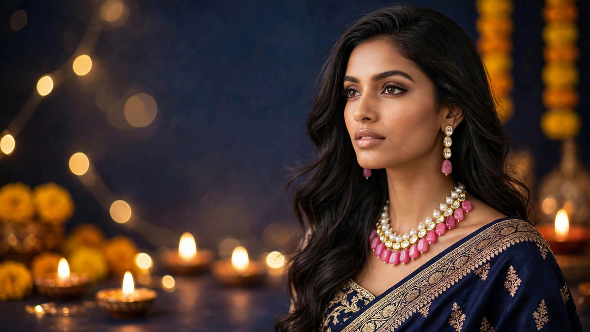The Diwali Edit — festive Kundan choker and earrings, warm gold Diwali light